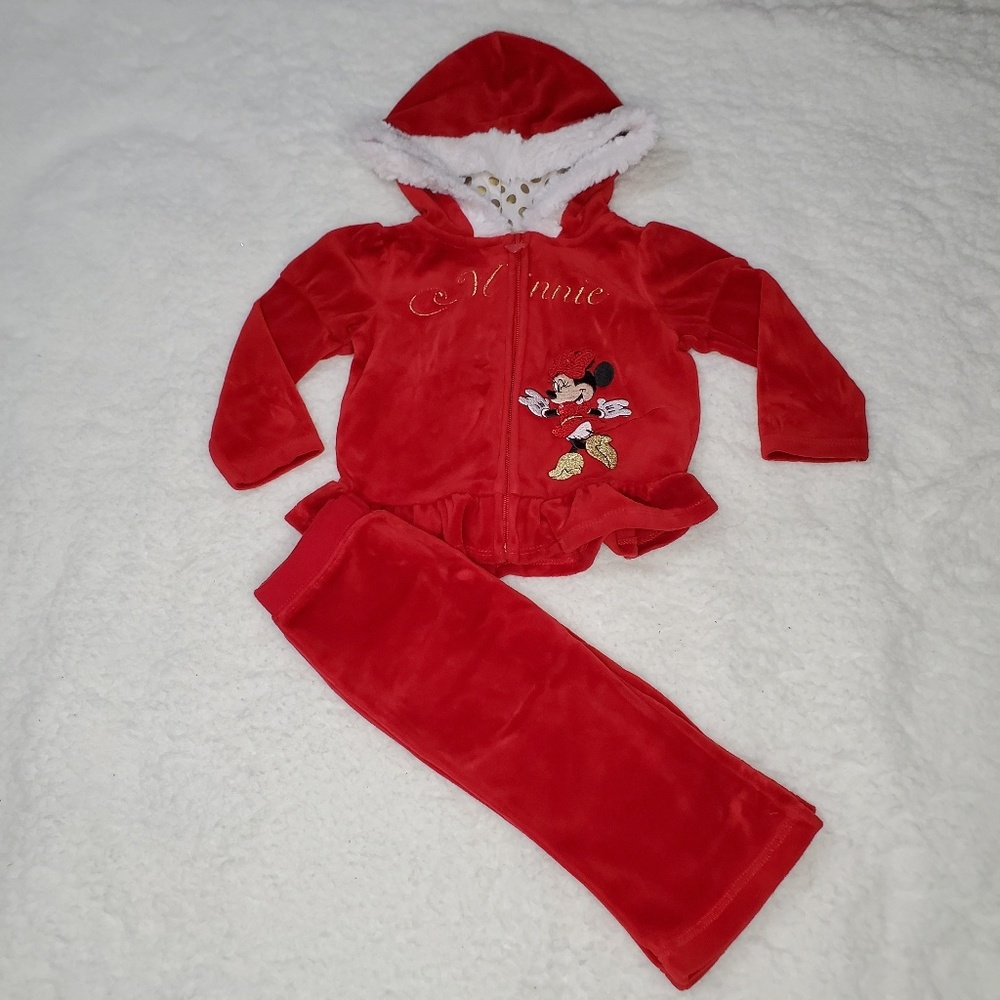 Disney Baby Girl Red Velour Set 12m